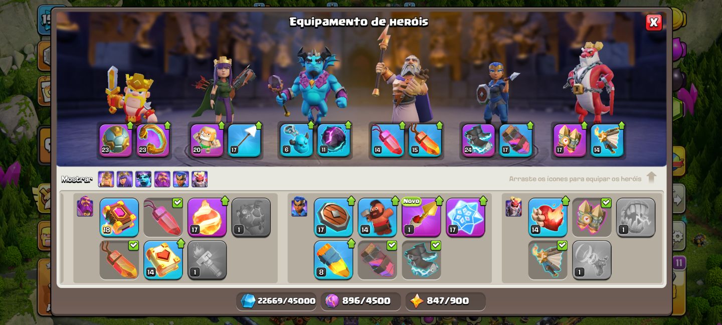 CONTA CLASH OF CLANS CV16 DEFESA FULL, EQUIP E HEROIS BEM UPADOS