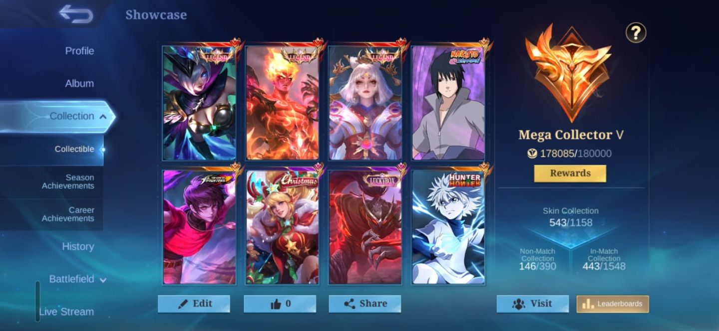 MLBB MEGA COLECIONADOR 5 | SKINS LEGEND | CONTA RARA E EXCLUSIVA
