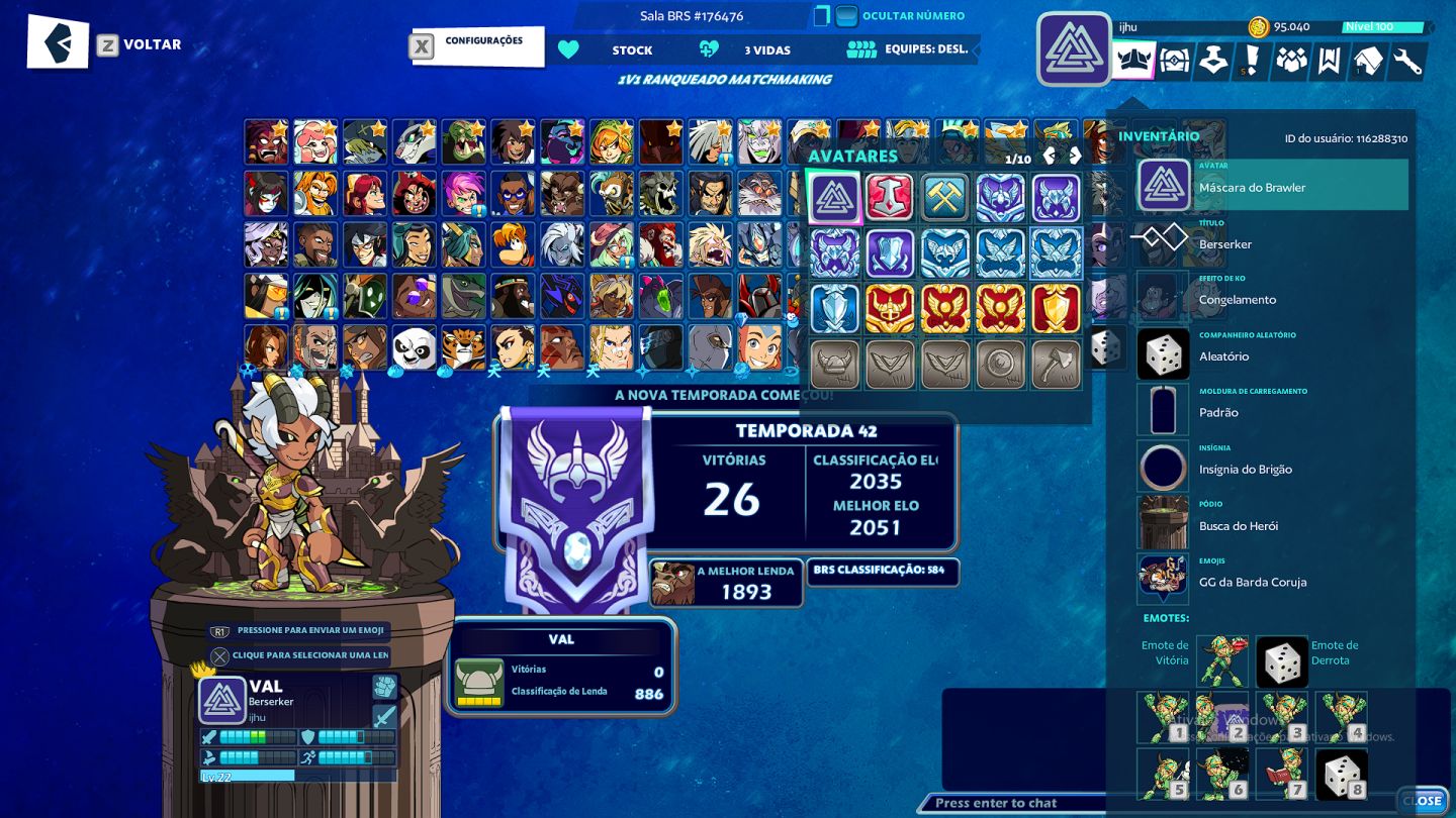 Conta brawlhalla com bastante skin e tudo mais