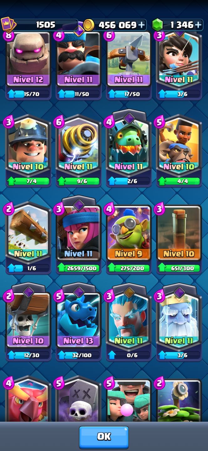 VENDE SE CONTA CLASH ROYALE 1.346 GEMAS + MUITO OURO E CARTAS RARA E MUITO MAIS