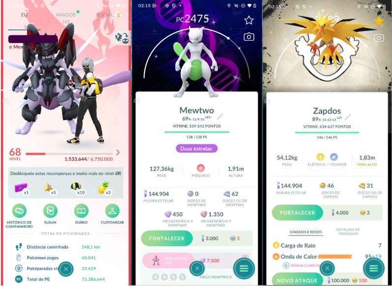 CONTA POKEMON GO LEVEL 68 | 198 LENDARIO | 216 BRILHANTE | MEWTWO SHINY DNV