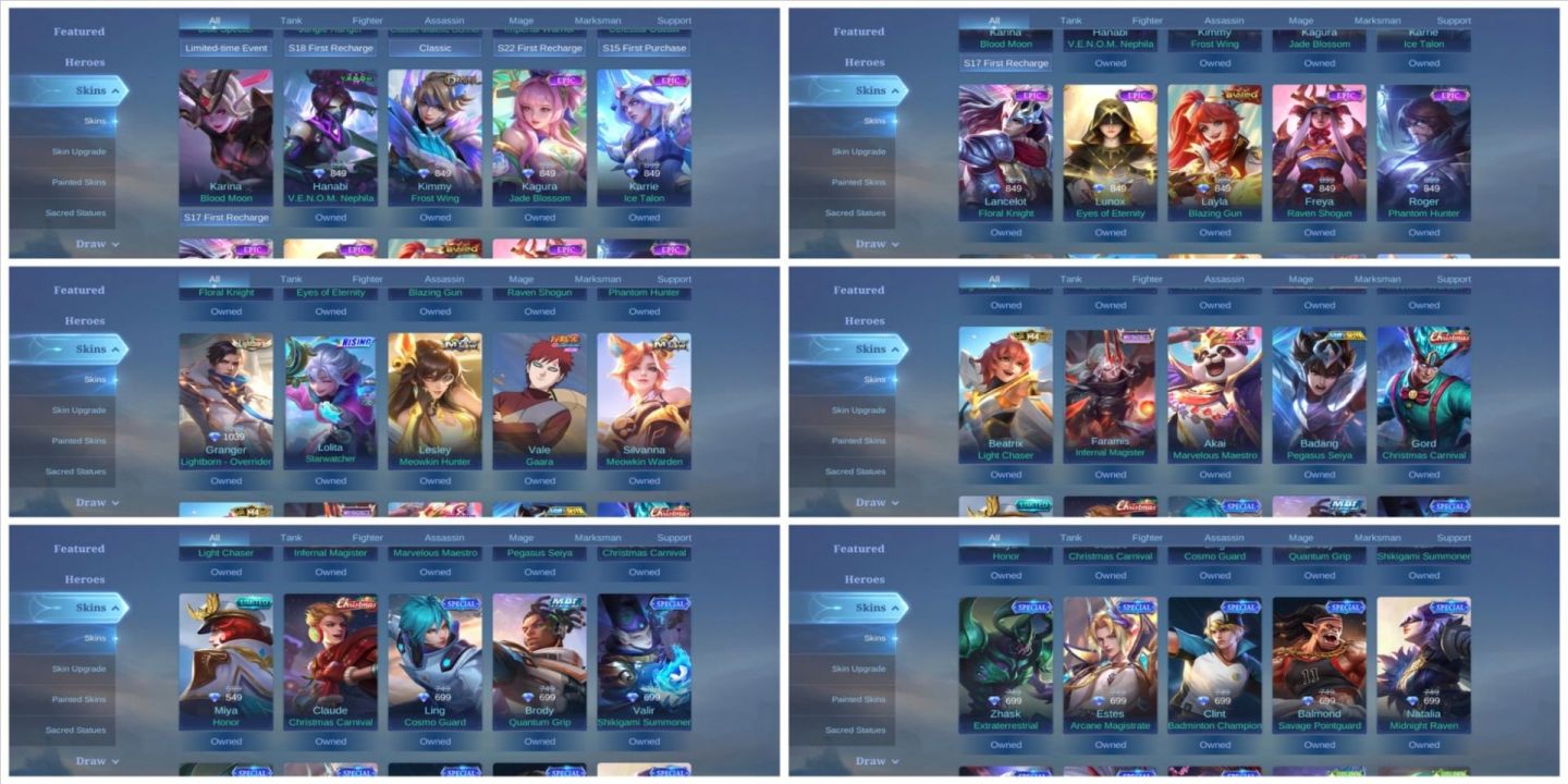 CONTA MLBB FA | 160 SKINS | VALE GAARA | GRANGER LIGHTBORN | 100 HERÓIS