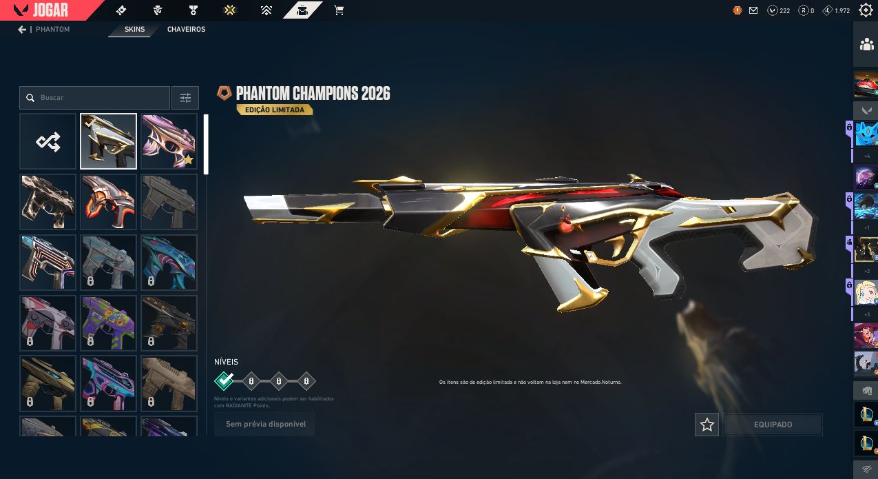Conta valorant pacote aeris e phantom champions 2026