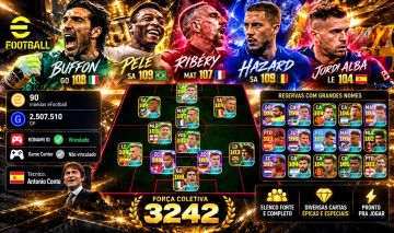 CONTA EFOOTBALL MOBILE 3242 FORÇA | PELÉ 109, HAZARD 109, BUFFON 108, RIBÉRY 107