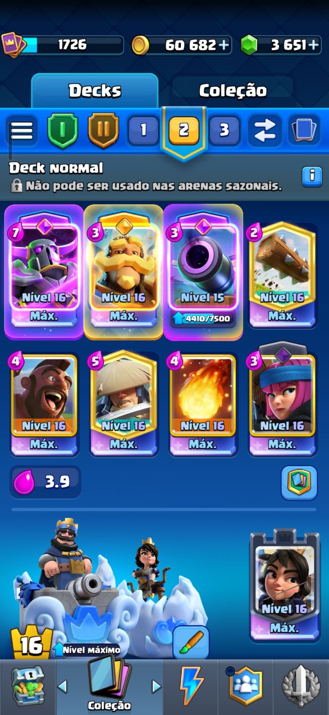 Conta Clash Royale Nível 16 Várias Cartas Nível Máximo 14k troféus Arena Campeão