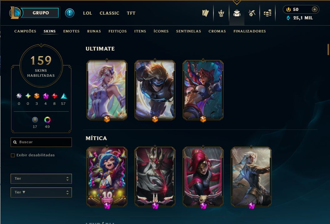 Conta Nv 334//Diamante II // Full champions//160 Skins //Criada em 2013