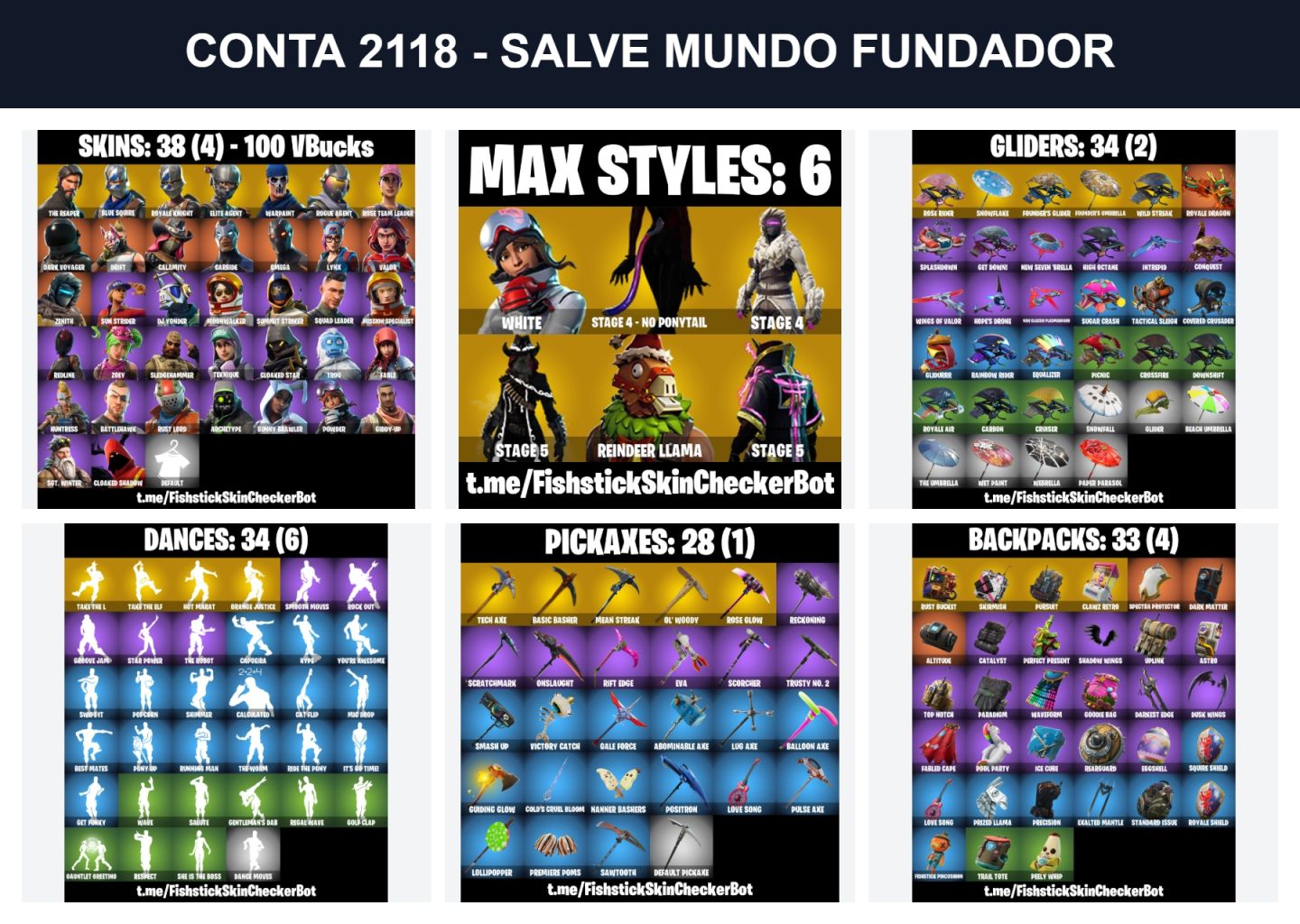 FORTNITE CLUBE(NA SUA CONTA), CONTAS SKINS RARAS OG, SALVE MUNDO FUNDADOR E+
