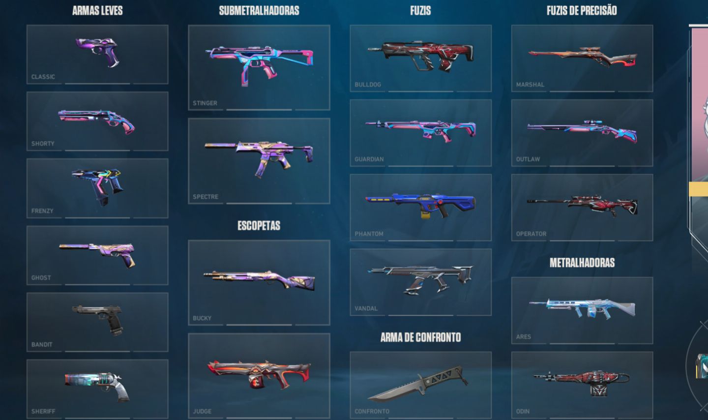 CONTA VALORANT COM 5 SKINS DE VANDAL(KURONAMI) - 1 PHANTOM - 1 SHERIFF - 1 FACA