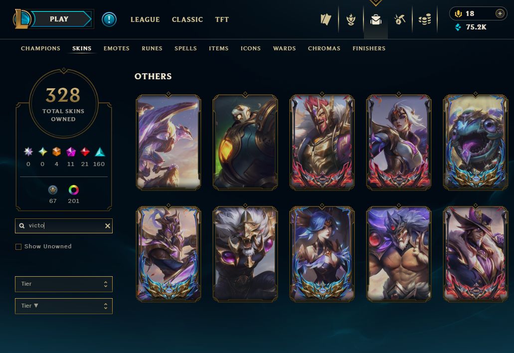 CONTA MASTER LOL | COLEÇÃO SENNA COMPLETA + VICTORIOUS COMPLETA | 328 SKINS