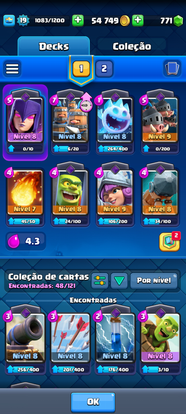 Conta de clash royale com 2300+ troféus e nível 19