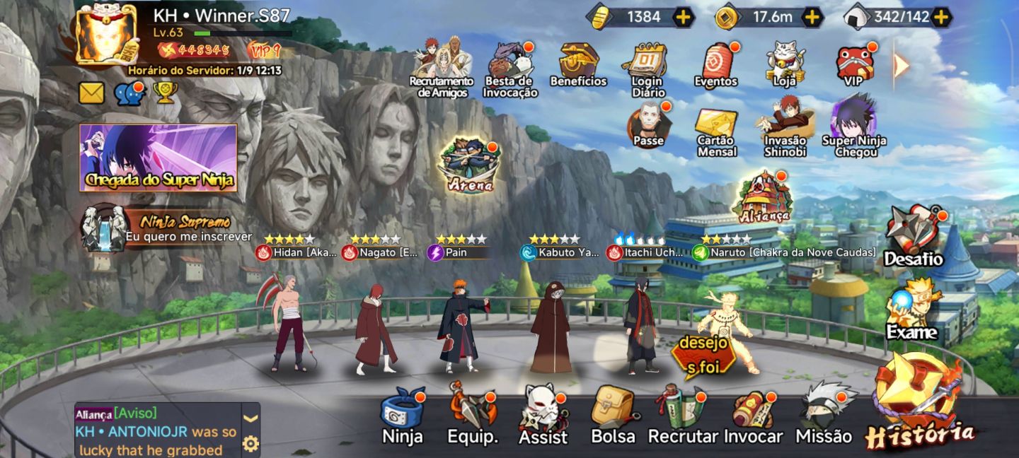 Conta Naruto-Duelo ninja vontade do fogo 448k de força,vip 9