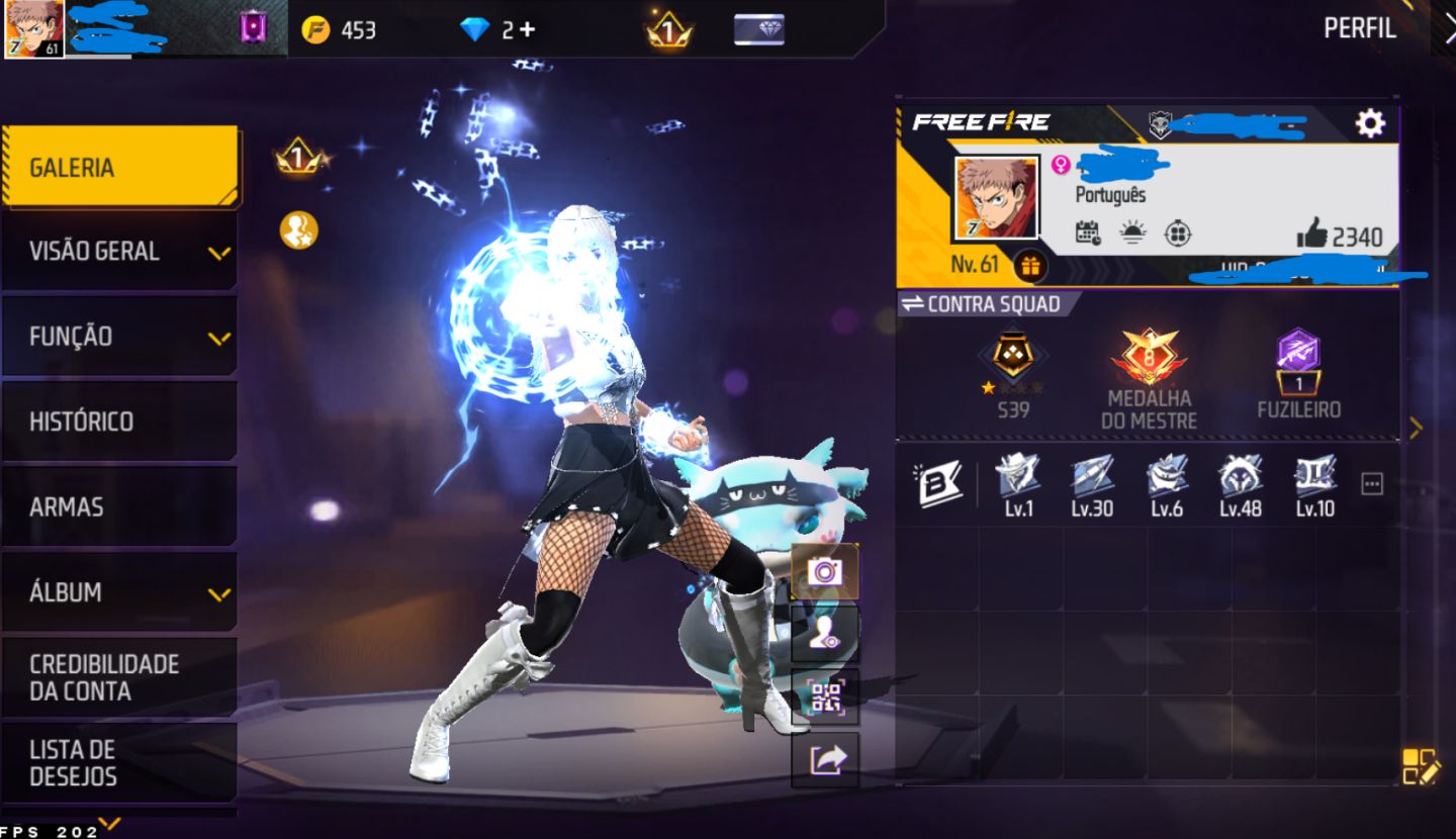 Conta de Freefire com Varios passes antigos, Skins do Naruto e Eventos.