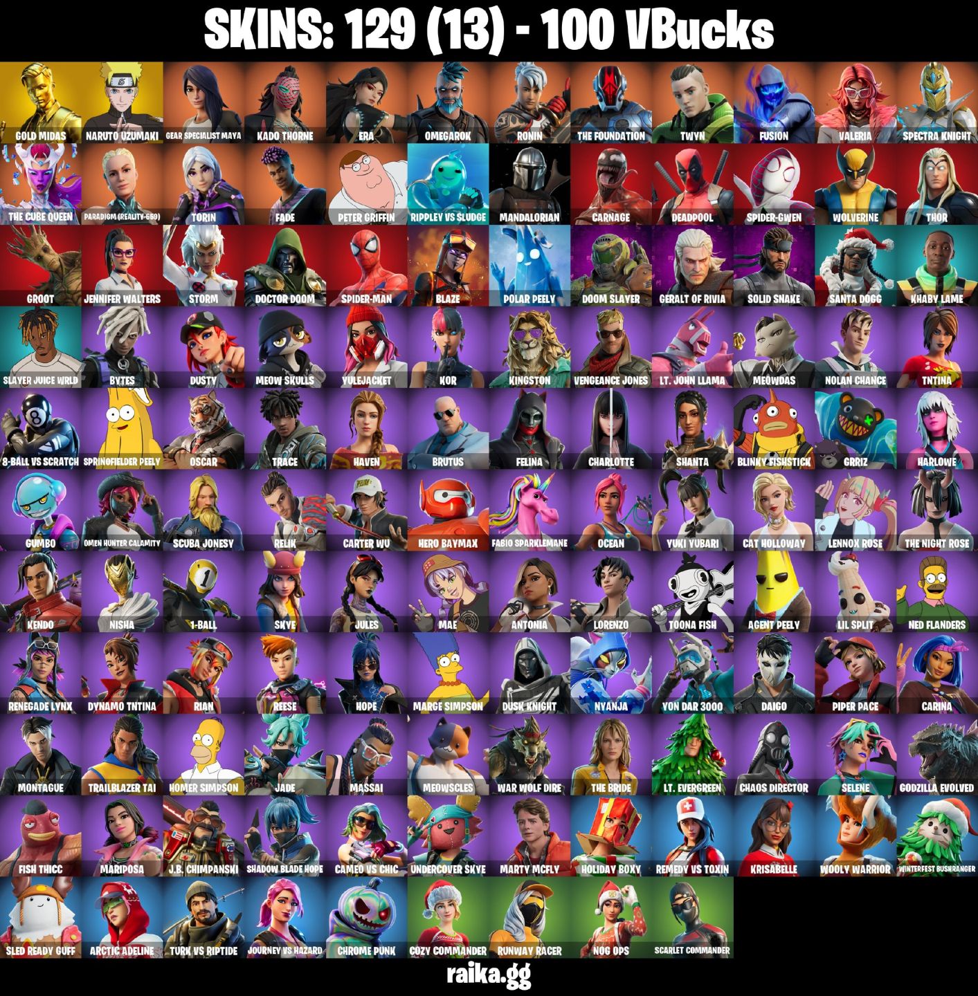 129 skins | Gold Midas | Naruto Uzumaki passe marvel
