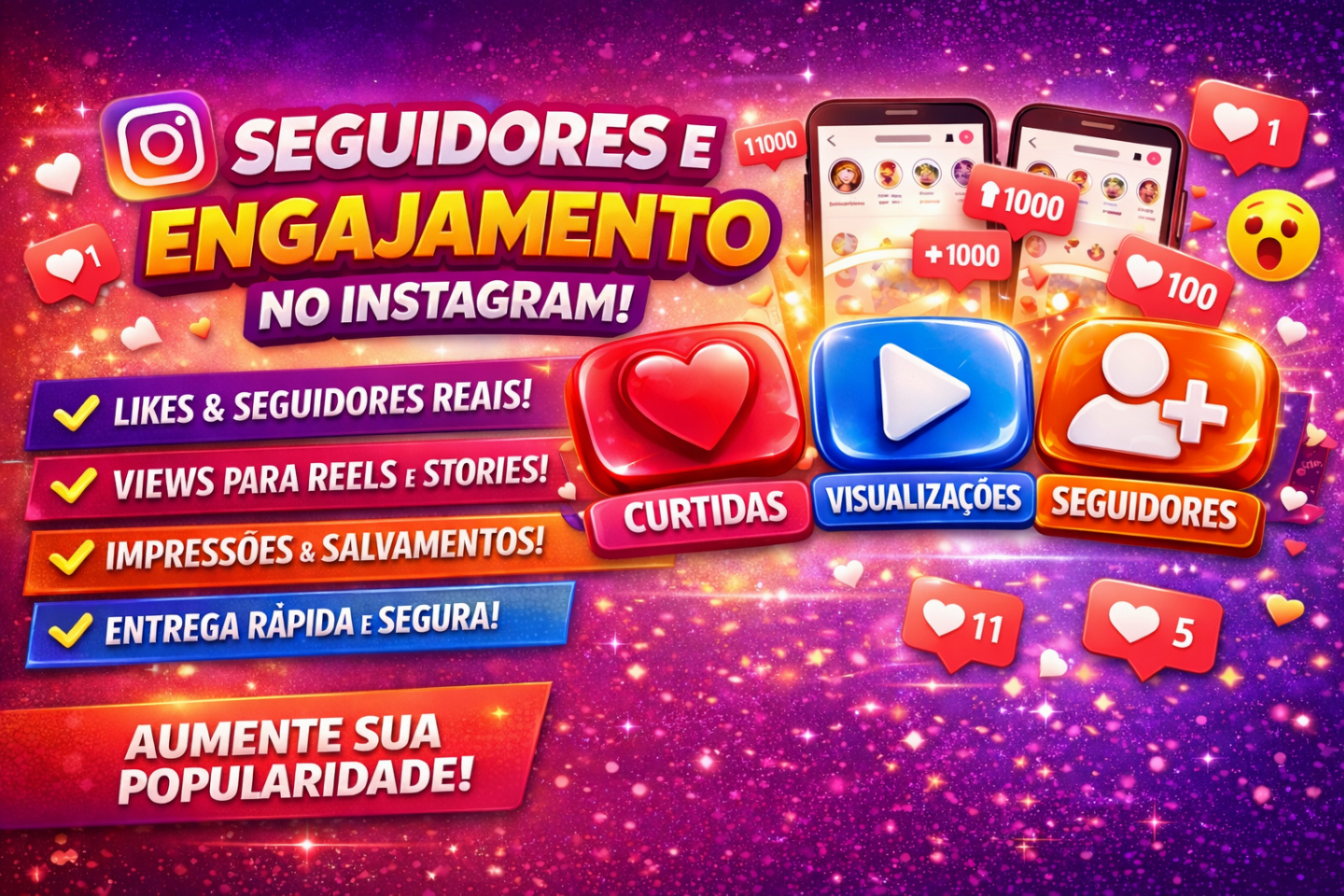 Seguidores, Curtidas e Visualizações no Instagram | Rápido e Seguro