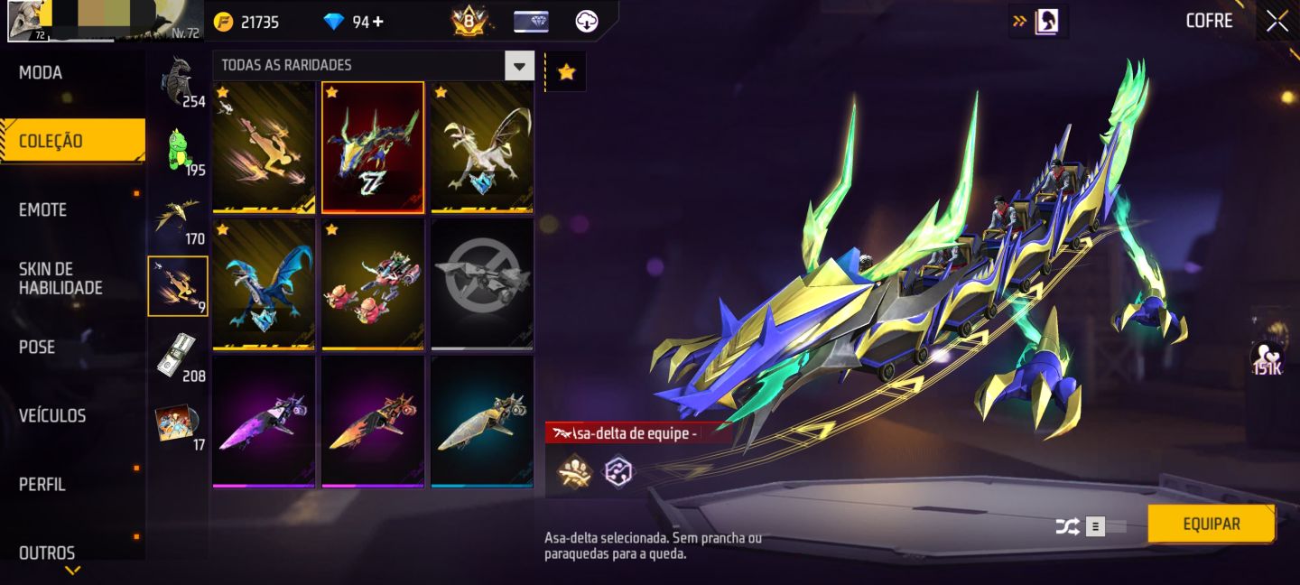 CONTA DE FREE FIRE, PRIME 8, 10 EVO, 2 PÉ DESCALÇO, +1K DE PEITAS, ITENS RAROS