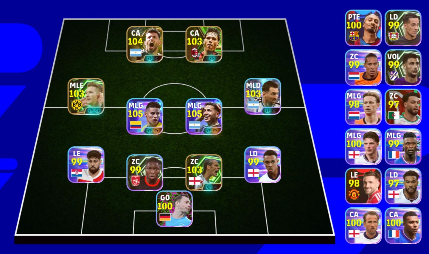 CONTA EFOOTBALL APELONA AGUERO 104+VAN BASTEN 103+JAMES 105+ENZO 105+FERNAND 103