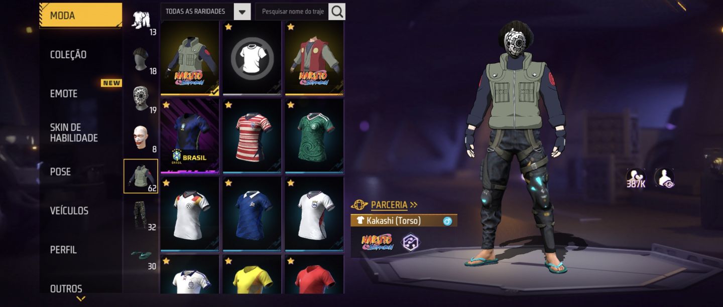 CONTA FREE FIRE | KAKASHI + NARUTO | CAMISAS DE TIME | SELEÇÃO BRASILEIRA