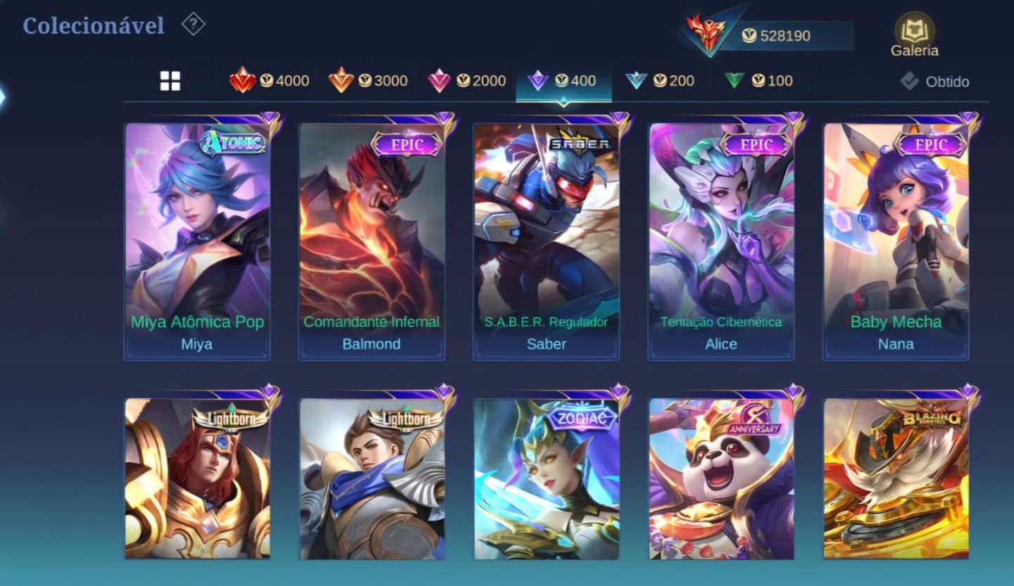 Conta mobile legends 954 SKINS! COLECIONADOR MUNDIAL! Herói e Emblema!!