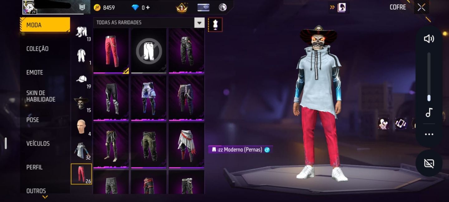 Conta Free Fire Nível 29 - Visual Caveira + Moto + Pet