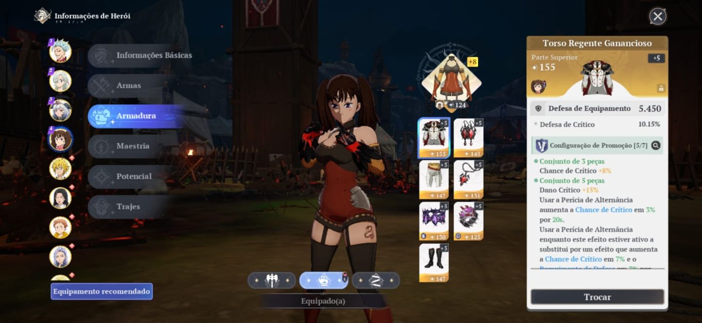 Conta end game 7ds origins 125k de poder Ban P5, Meliodas, Escanor, Elizabeth...