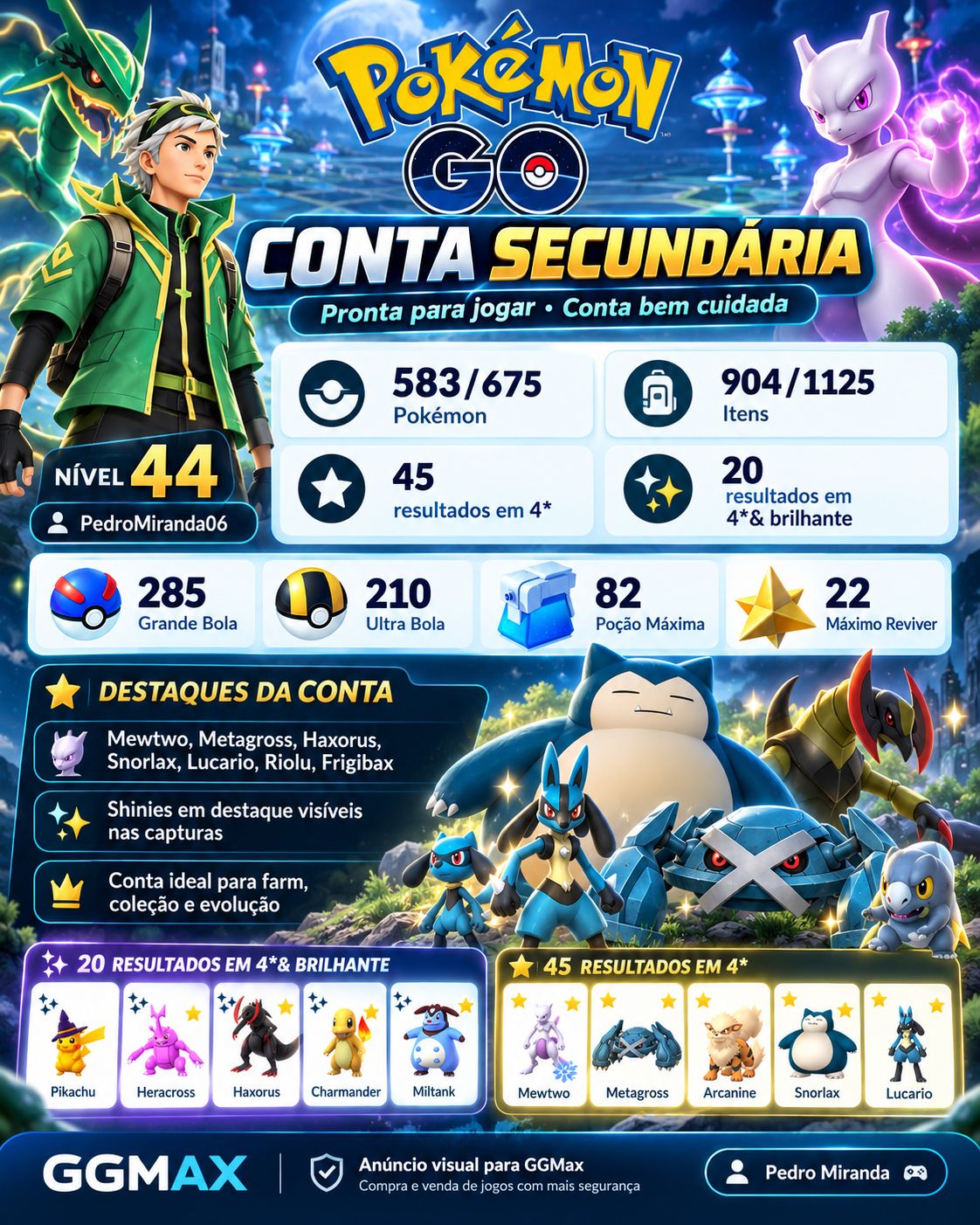 POKÉMON GO LVL 44 | 20 SHUNDOS | 45 HUNDOS 100% IV | MEWTWO 100% | SHINIES