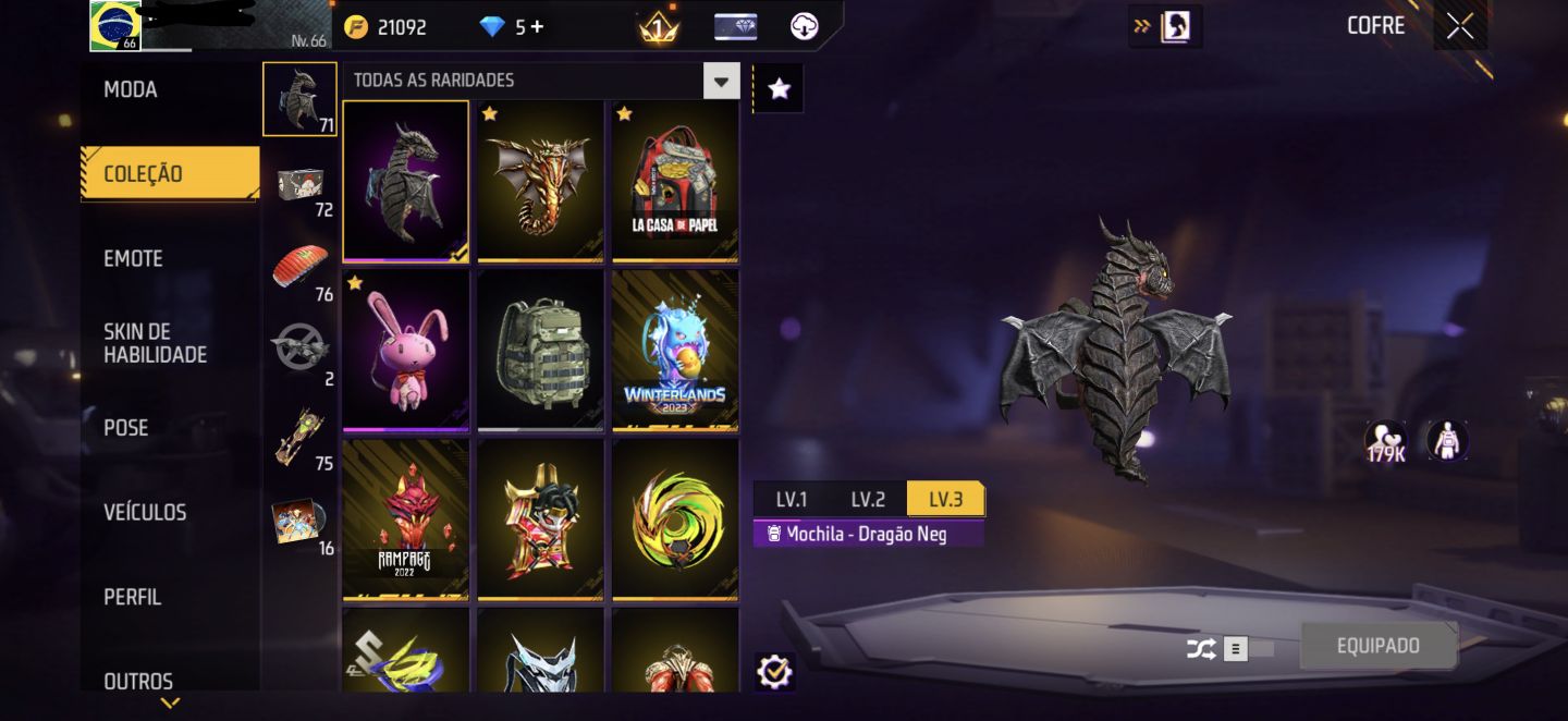 Conta Free Fire Angelical Verde - Skins Antigas - Muito top