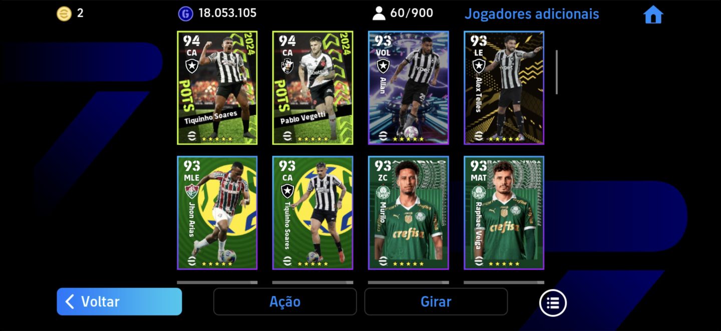 Conta effotball RARA força 3179, jogadores raros desde 2023