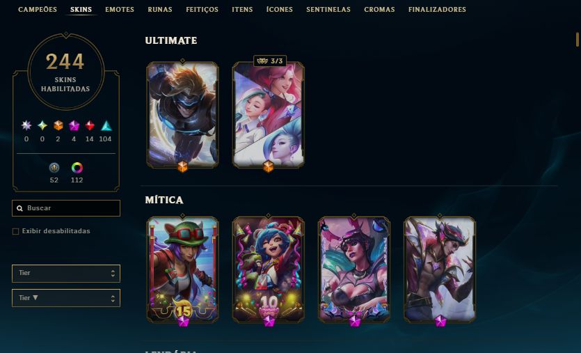 CONTA PLAT III - 244 SKIN - FULL CHAMP + ESPÓLIOS LOTADOS! - 100% SEGURA!
