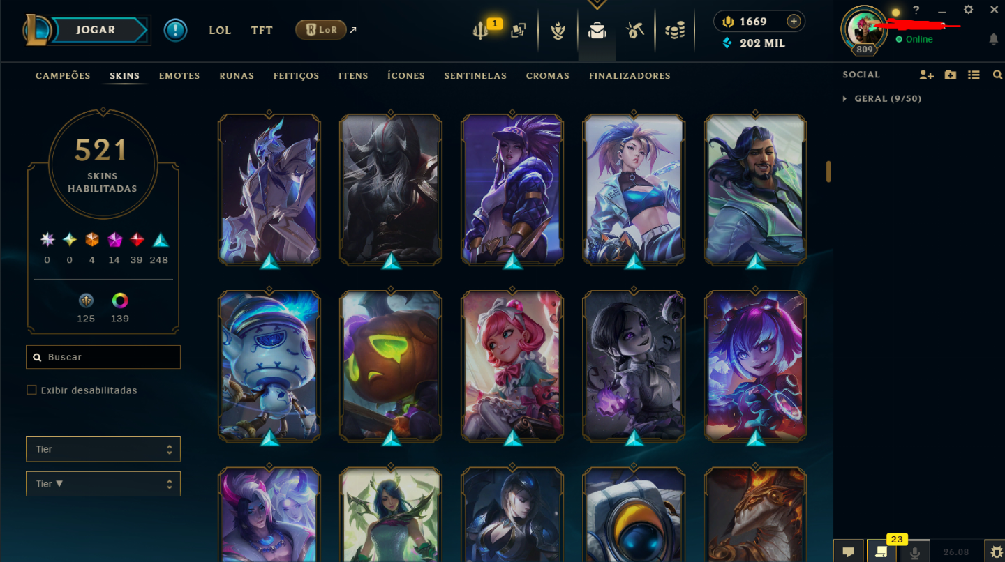 CONTA LEAGUE OF LEGENDs/ 593 SKINS / CAMPEÃ PRIMEIRO CLASH