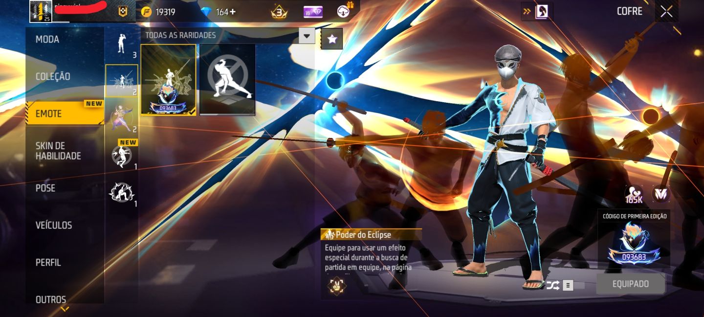 CONTA BÁSICA COM SKIN EVOLUTIVA + PUNHO DO NARUTO + TROCA NICK