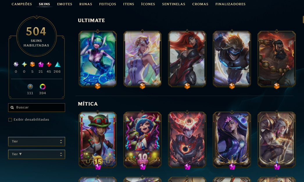 CONTA LOL - DIAMANTE IV +500 SKINS +300 ESSENCIAS MÍTICAS E TODOS OS CHAMPS
