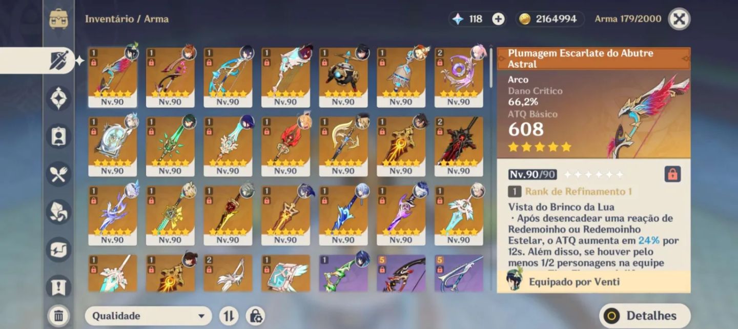 Conta end game wesley c4r1 venti c2r1 vários personagens Cons e armas