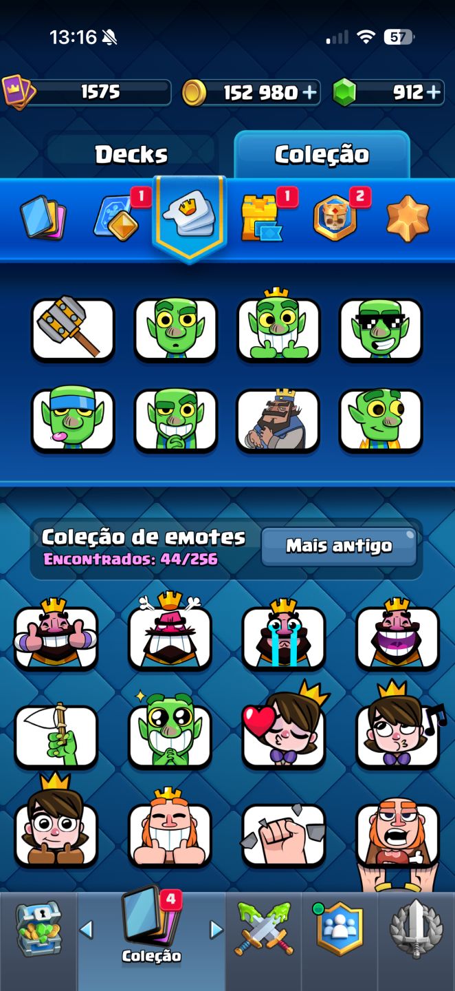 CONTA CLASH ROYALE 11821 Troféus, CORREDOR NVL 16 POSSUI TODAS AS CARTAS