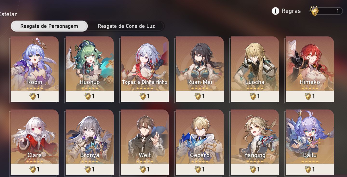 Conta star rail com: LOBA N999+ARMA+YAO GUANG+MORTENAX BLADE+ARMA..entre outros