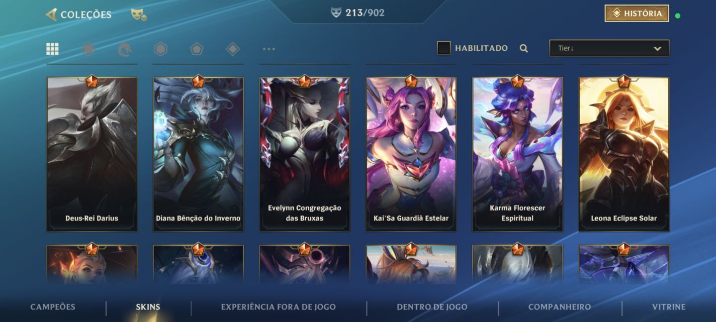 Conta Wild rift 900 essências laranjas, 213 skins
