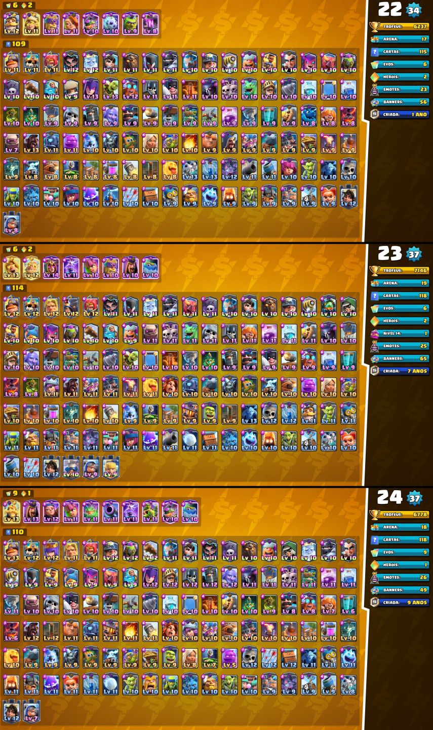 CONTAS UPADAS E BARATAS CLASH ROYALE +CAMPEÕES +EVOS E COM MAIS GEMAS