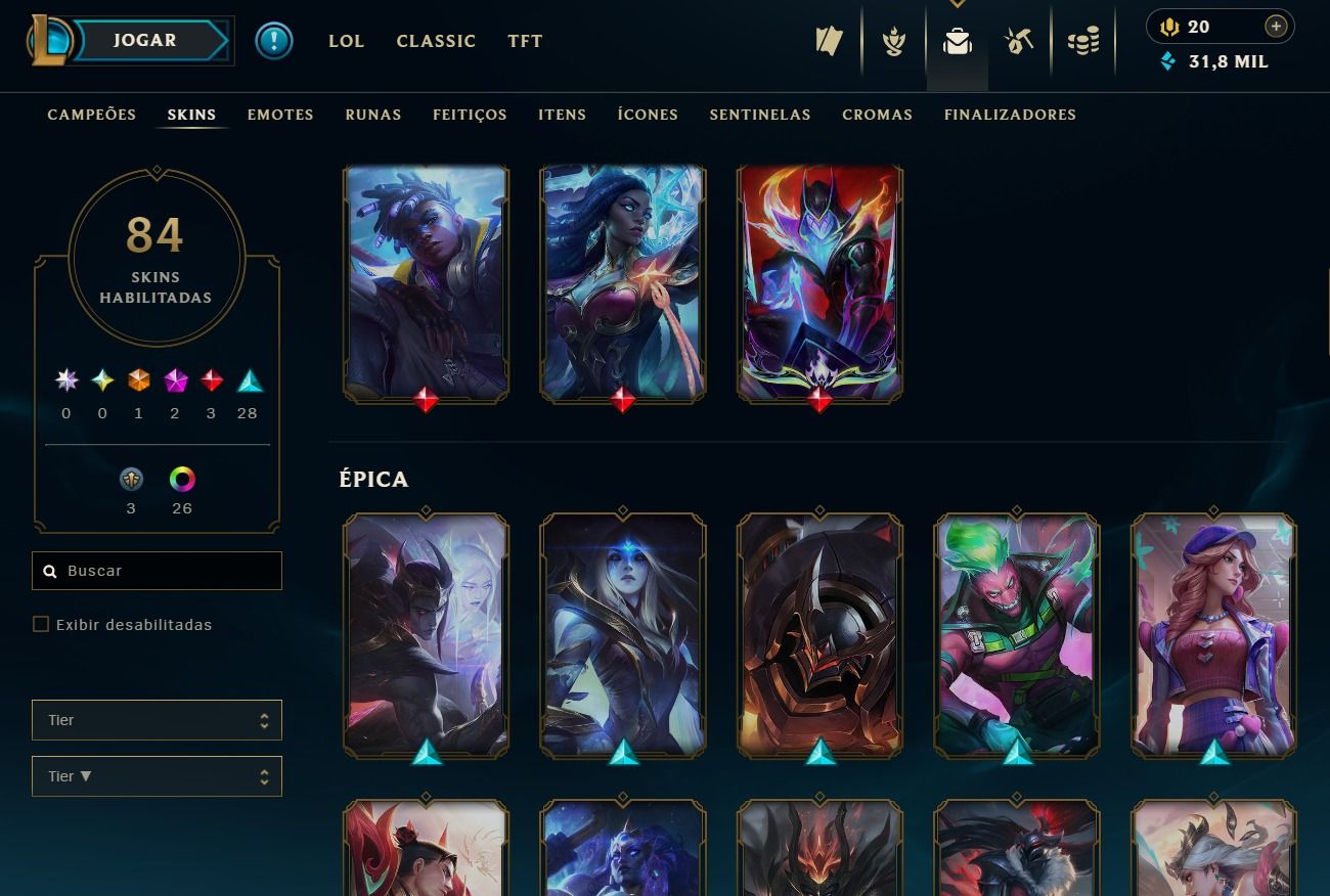 CONTA DE 2024 - 84 SKINS - LVL 105 - 107 CAMPEÕES - 31K DE EA - 26 CROMAS