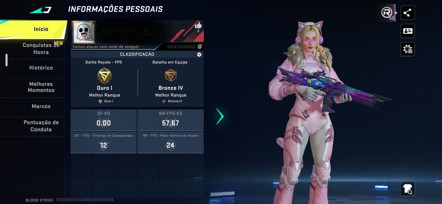CONTA BLOOD STRIKE M4A1 ETERNA + EMMA NYAN LENDÁRIA + PASSE VETERANO