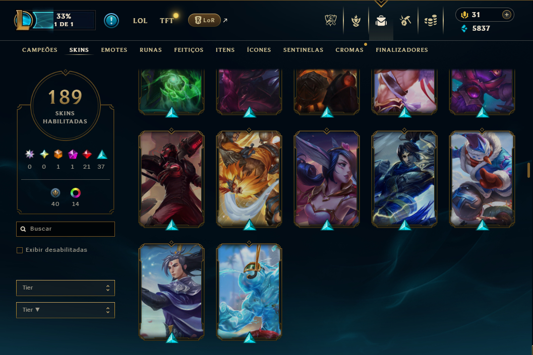 Conta LOL sem jogar rank desde 2020. Várias skins e campeões habilitados