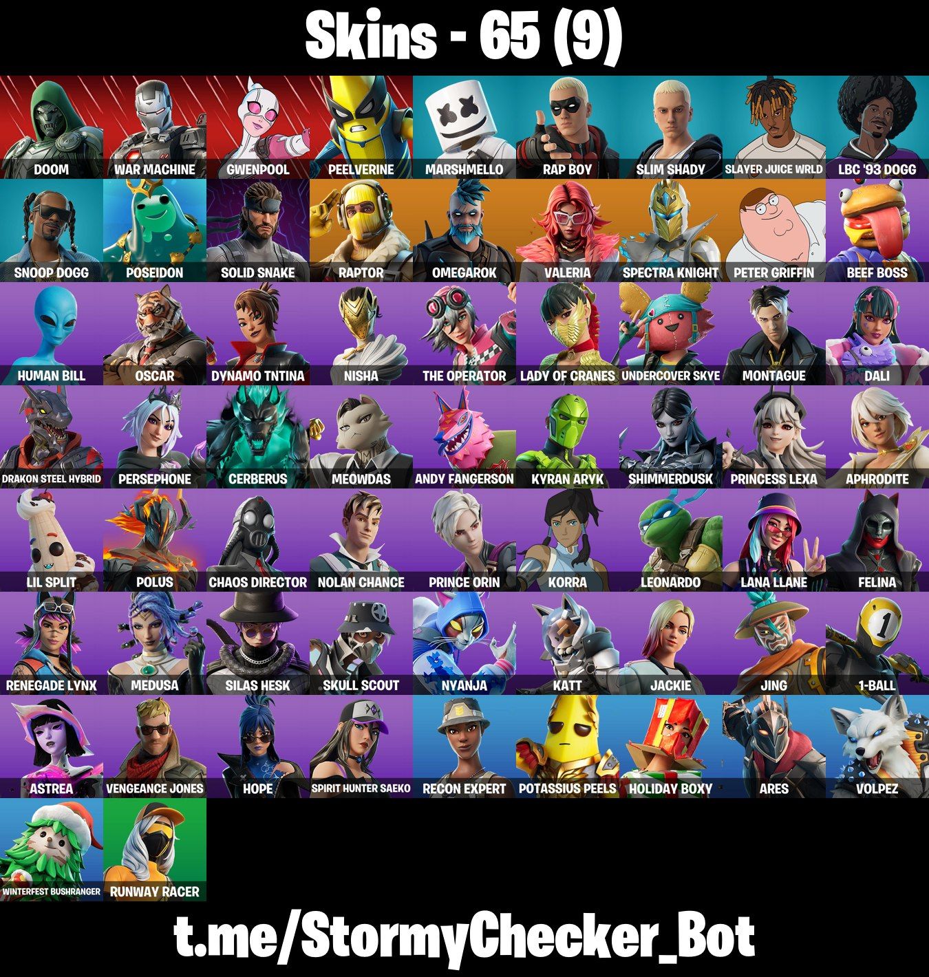65 SKINS - SLIM SHADY - TRYHARD - RAPTOR - 6.650 V-BUCKS