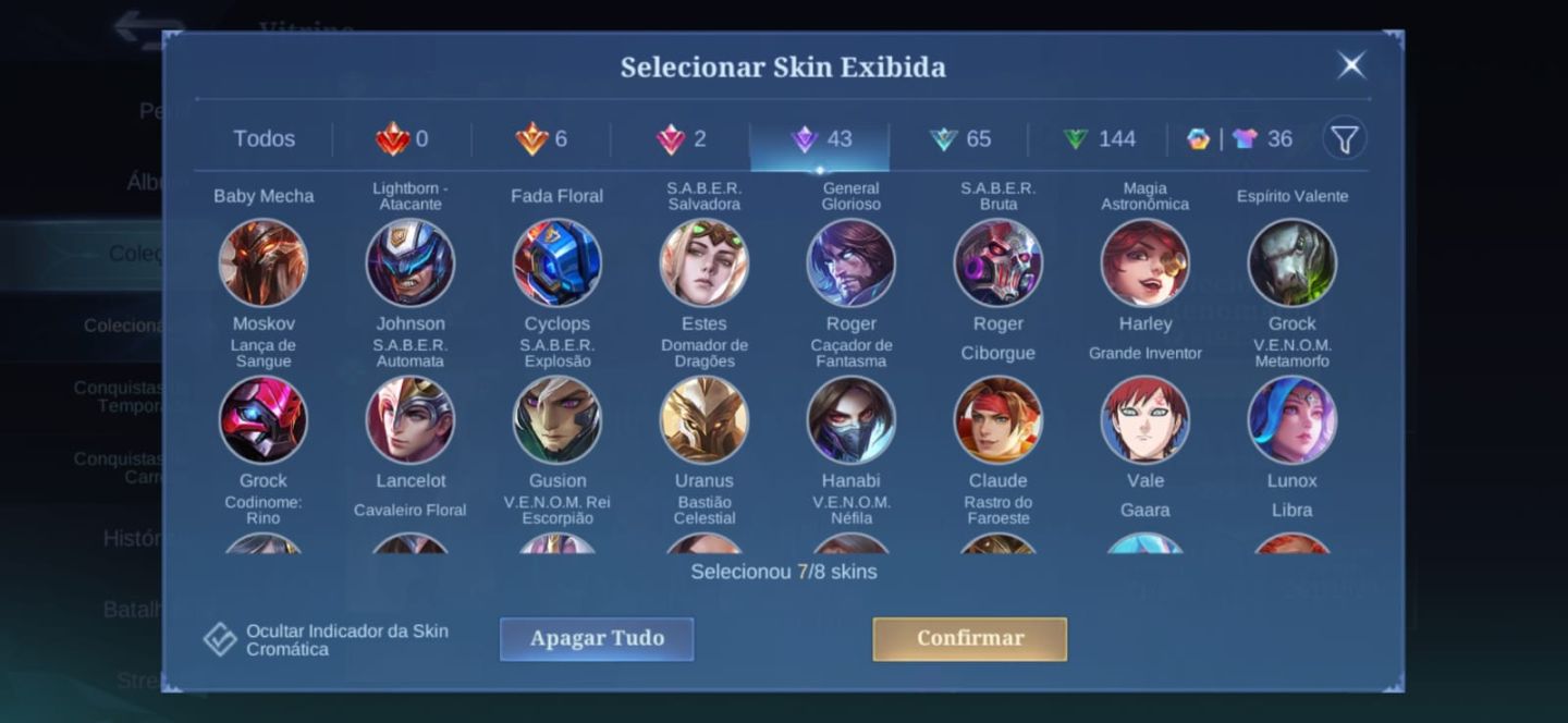 Conta de Mobile Legends Cheia de Skins