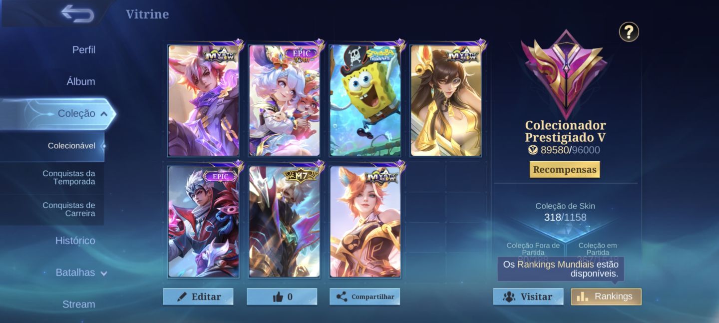 Conta Móbile legends Colecionador Prestigiado