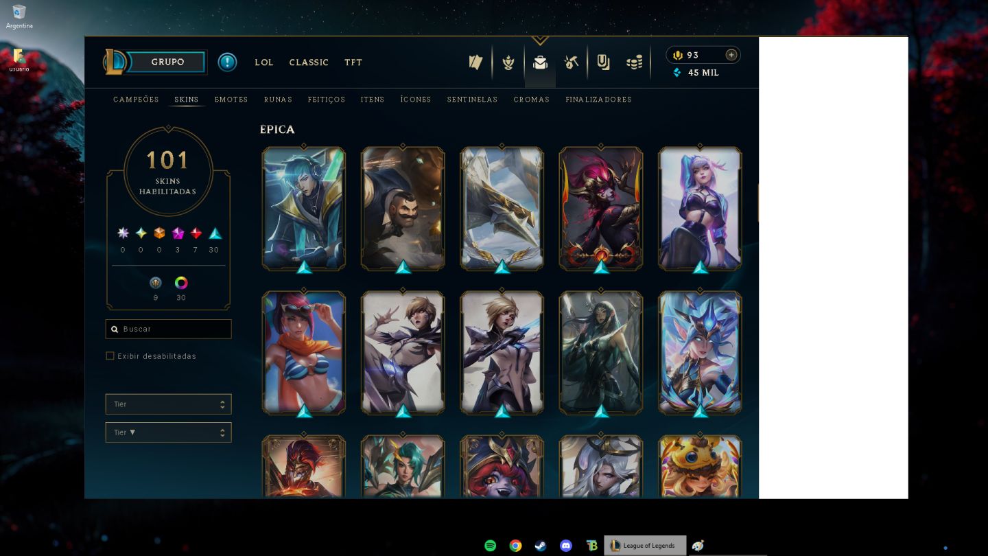CONTA LOL PLATINA | 101 SKINS | 3 SKINS PRESTÍGIO | COLEÇÃO RIVEN |