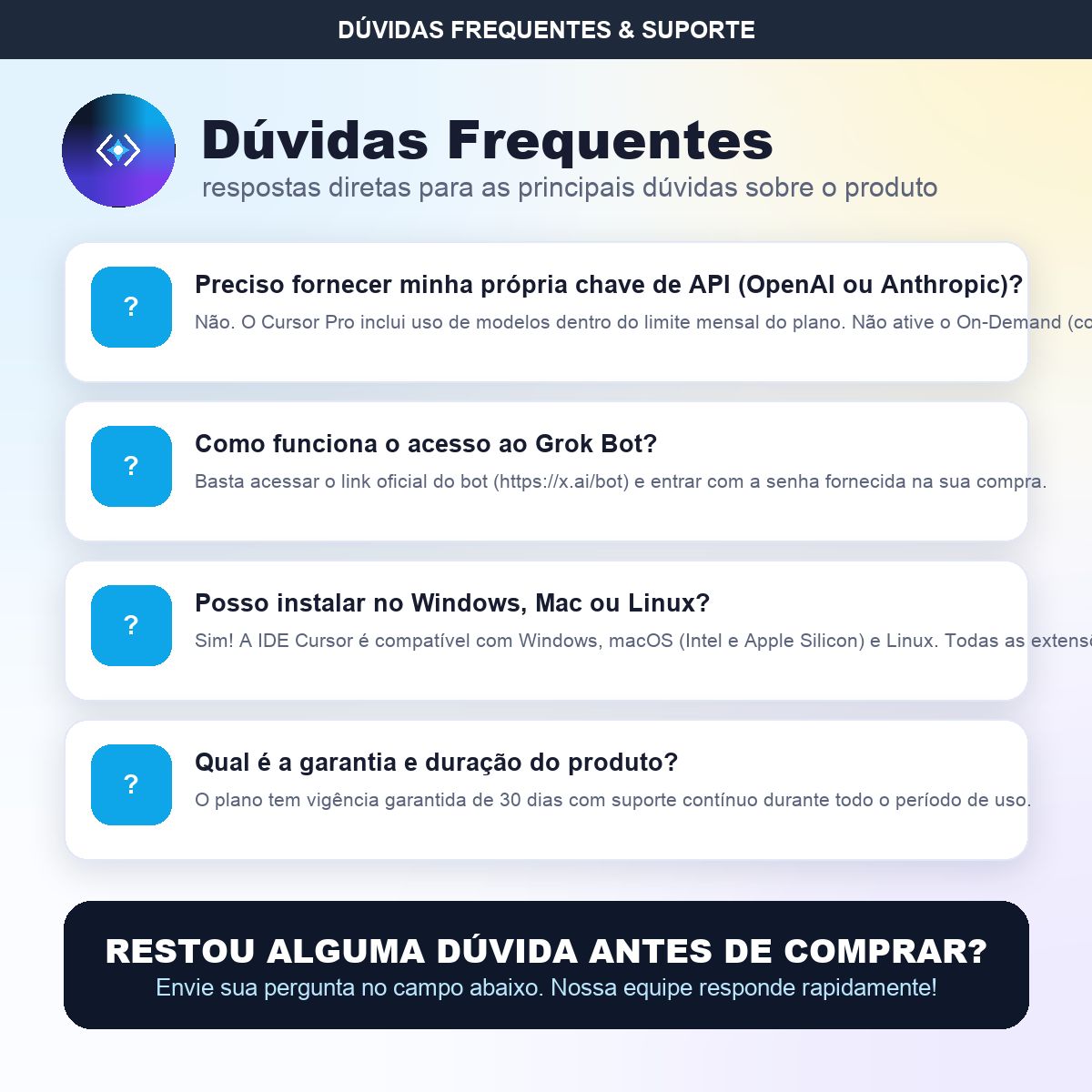 Cursor Pro + Grok Bot 30 Dias | Mesmo Login nos Dois | Conta Pronta