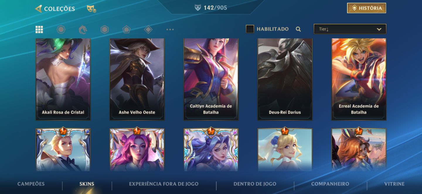 Conta Wild Rift upada 142 skins