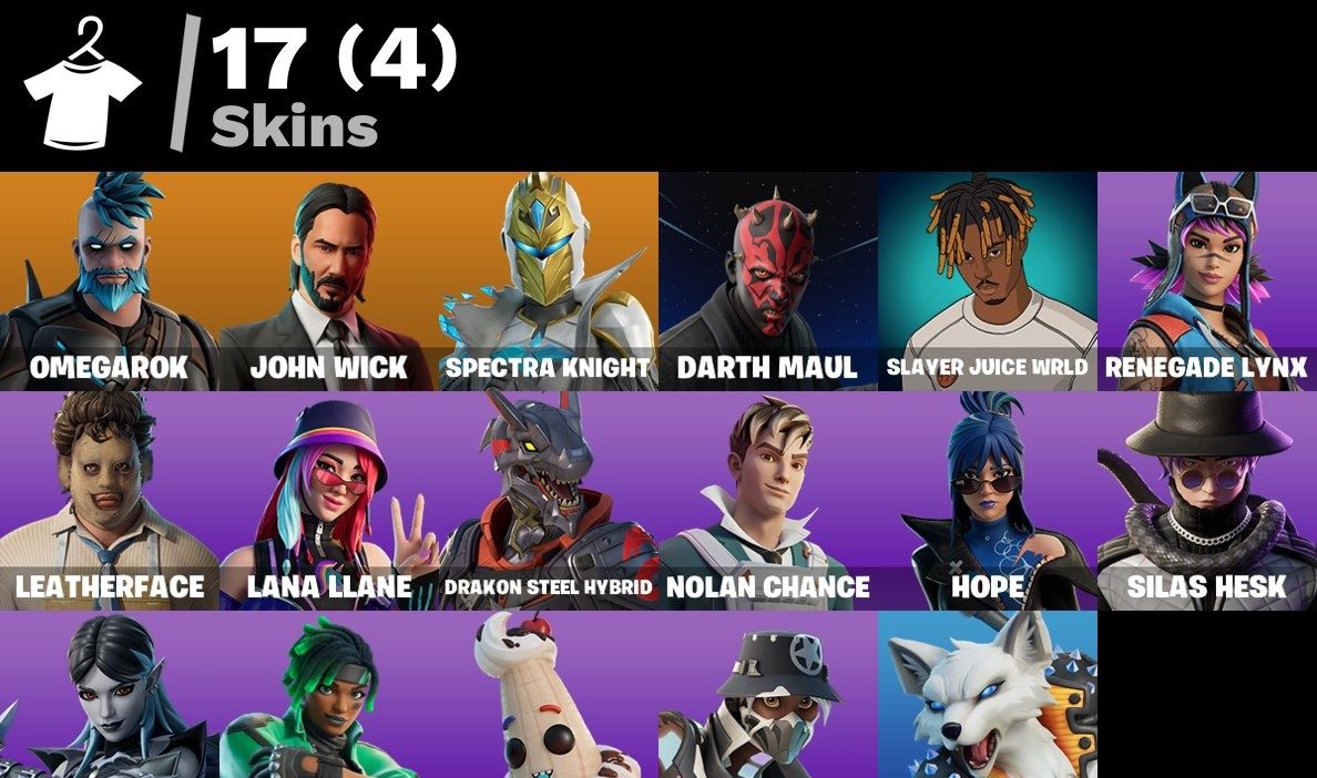 Conta Fortnite 17 SKINS JOHN WICK (ANTIGO/ OMEGAROK/DARTH MAUL/ LEATHERFACE