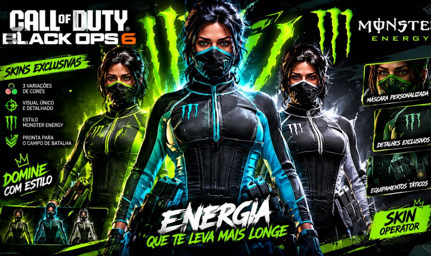 Skin Operadora Monster Energy Feminina (POUCAS UNIDADES RESTANTE)