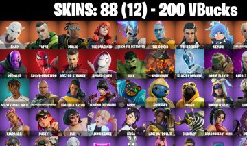 88 Skins - prowler, spider-man zero, doctor strange, doom slayer, 200 vbucks