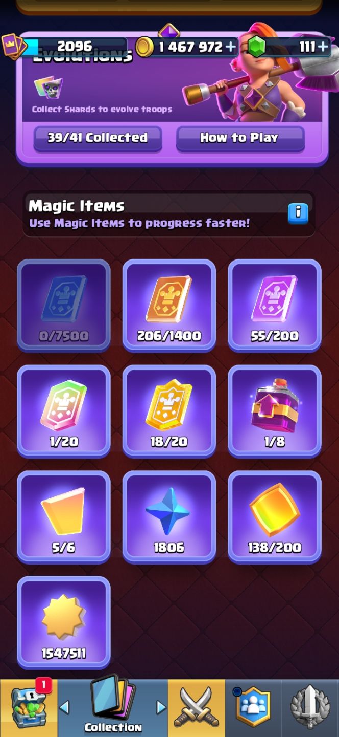 Conta Lvl 16 + todas cartas level 15 + 39 Evolucoes + 2 CRL BADGE+ Coleção 2096
