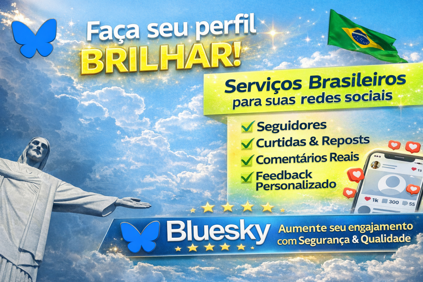 BlueSky seguidores brasileiros, curtidas, reposts, comentários personalizados .